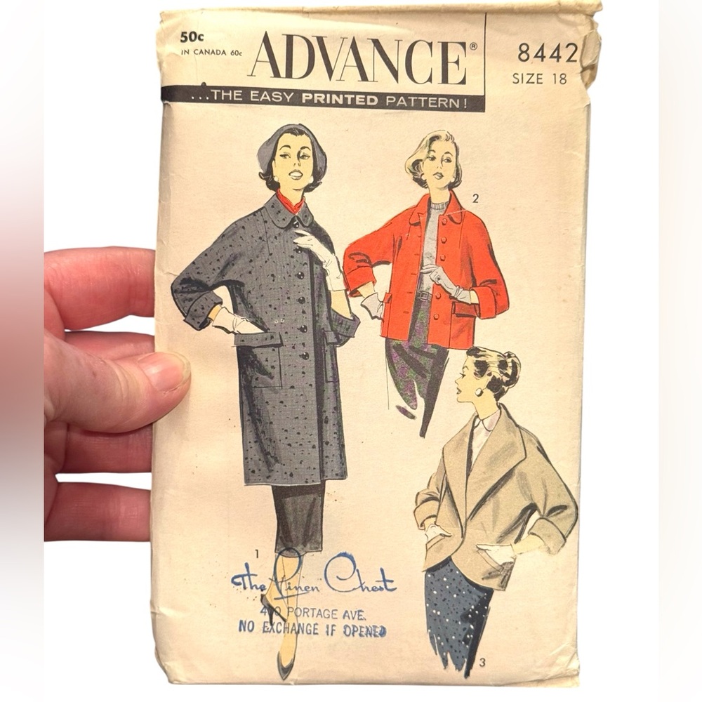 Vintage Advance #8442 C1050s Sewing Pattern Women's Coats UNCUT SZ 18